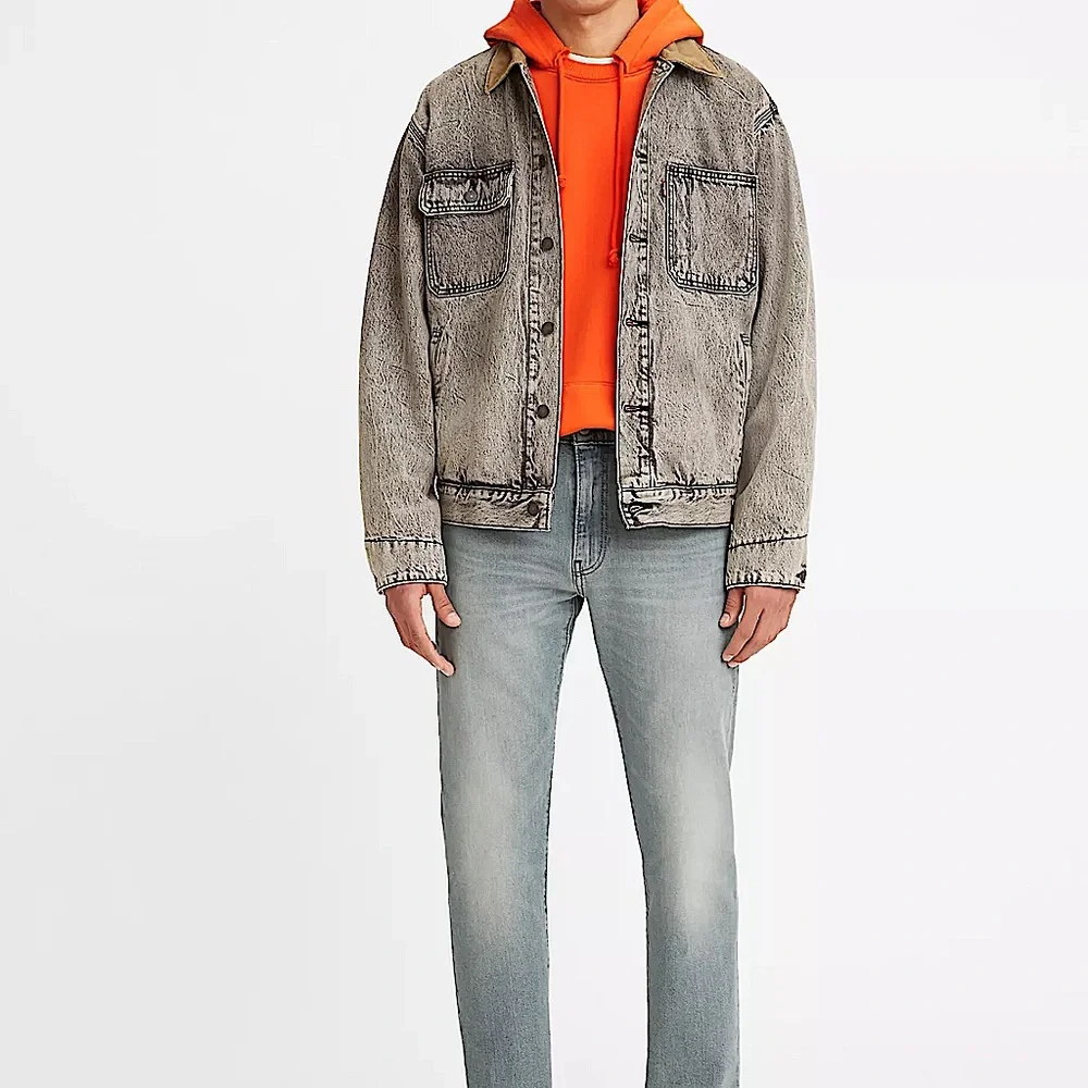 Levi's Washed Black Denim Trucker Jacket with Tan Collar - Picture 3 of 11